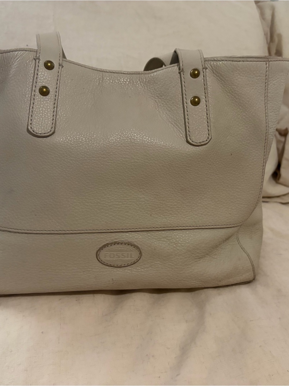 Fossil Leather Tote in Light Taupe